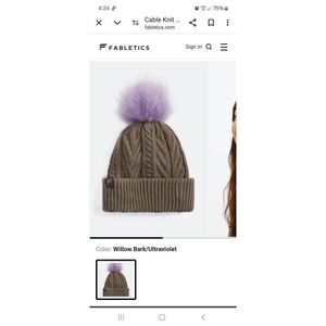 New Fabletics Pom Beanie Hat Cable Knit Willow Bark Ultra Violet Sweater Hat NWT